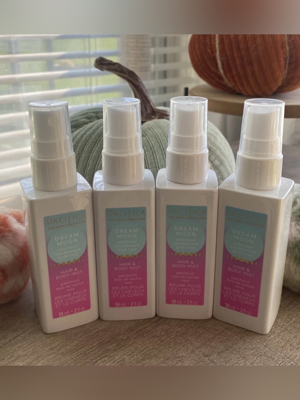 4 PACIFICA Dream Moon Hair & Body Mist Patchouli Sandalwood Pink Rose 2 Oz Each
